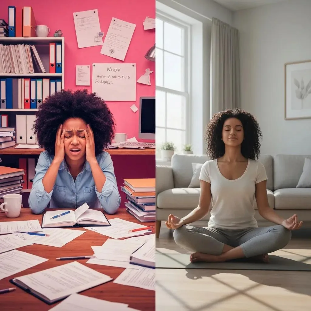 Split Image Showing Anxious And Calm Scenes To Illustrate Overlapping Symptoms And Causes