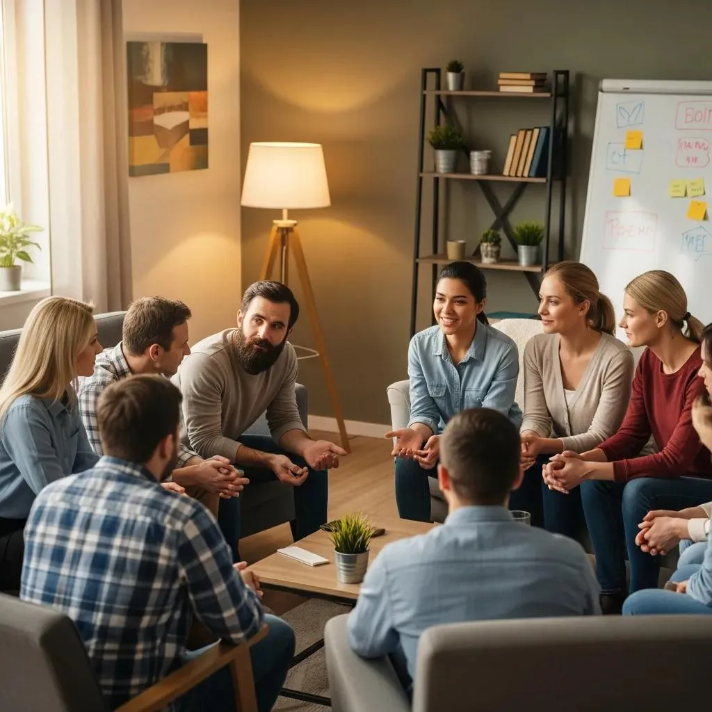 Diverse Group In A Sober Living Home Support Meeting Showcasing Peer Accountability