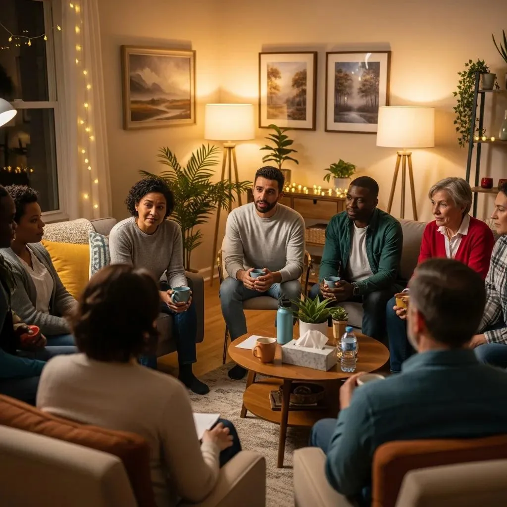 Diverse Group In A Supportive Circle, Highlighting Community And Resilience In Recovery