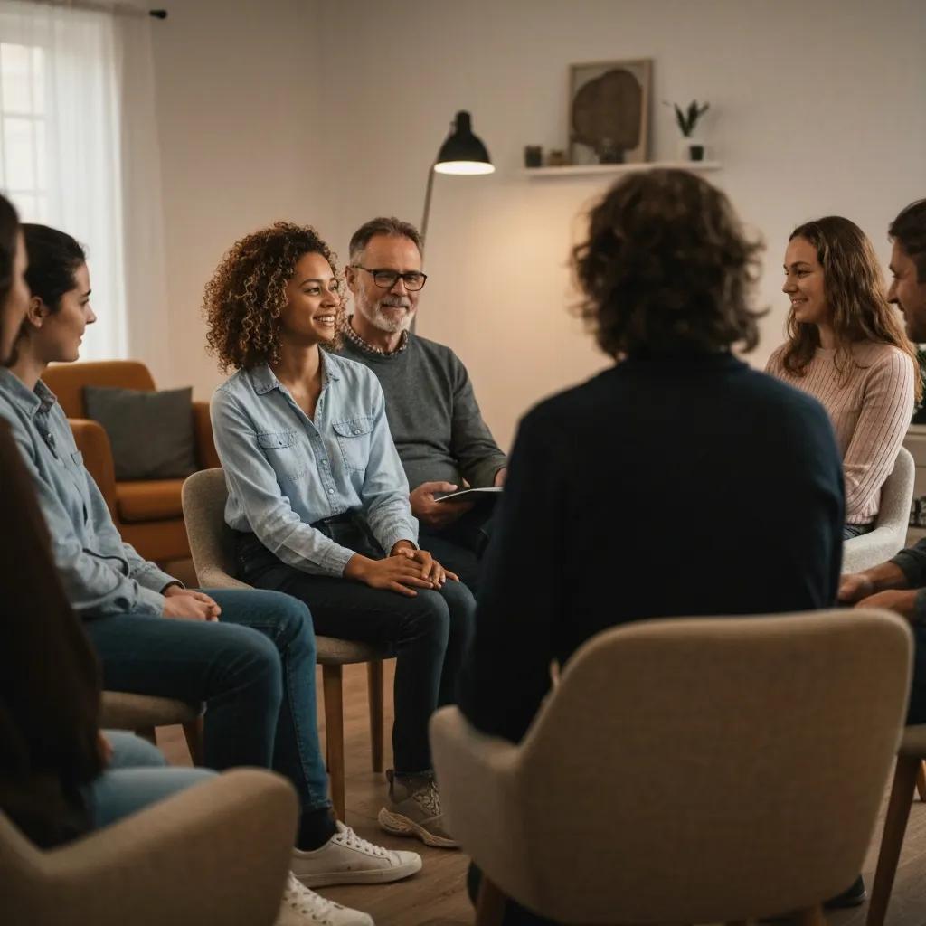Diverse group of individuals in a supportive Alcoholics Anonymous meeting setting