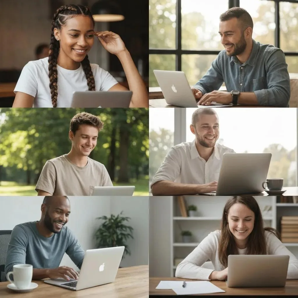 Advantages Of Online Therapy People Using Online Therapy From Different Locations—Home, Work, And A Quiet Public Space—To Show How Telehealth Fits Varied Schedules And Needs