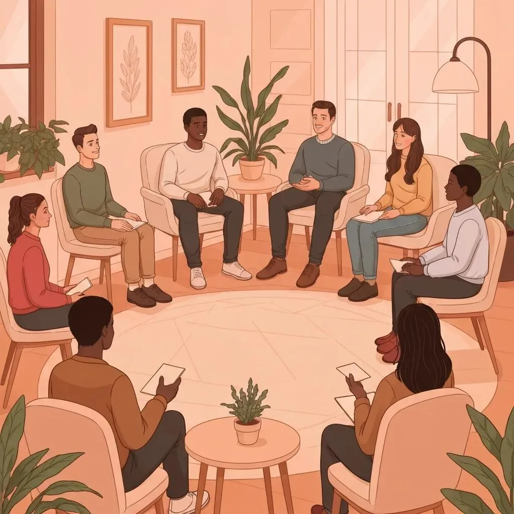 Diverse Individuals In A Supportive Anxiety Support Group Session, Fostering Connection And Understanding