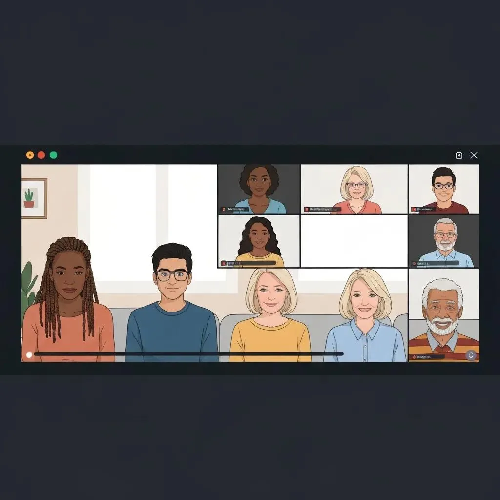 Virtual Mental Health Support Diverse individuals participating in a virtual group therapy session, showcasing the collaborative nature of online mental health counseling and peer support.