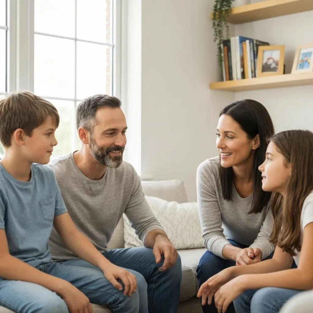 Family In A Calm Conversation, Demonstrating Supportive Involvement In Treatment