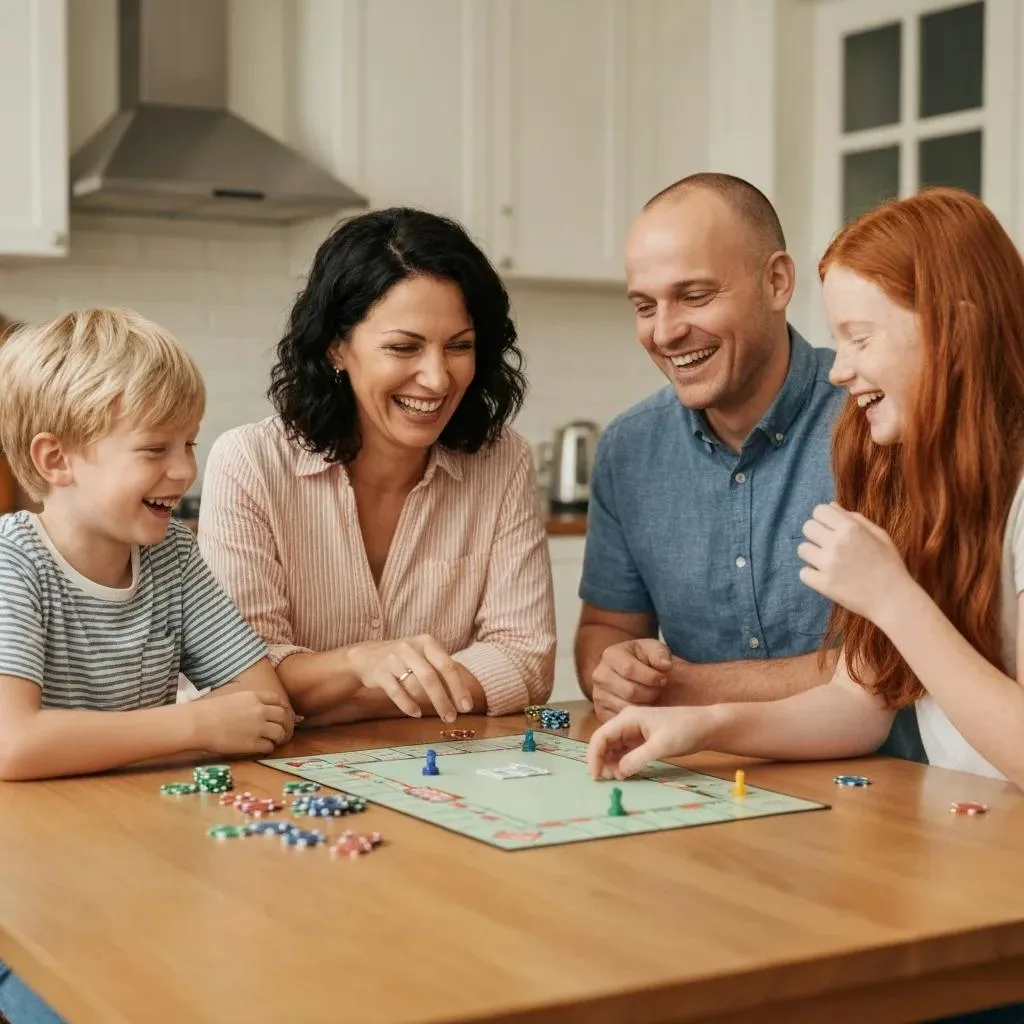 Mental Health Therapy For Families Family Playing A Game Together At Home, Showing Improved Connection After Therapy