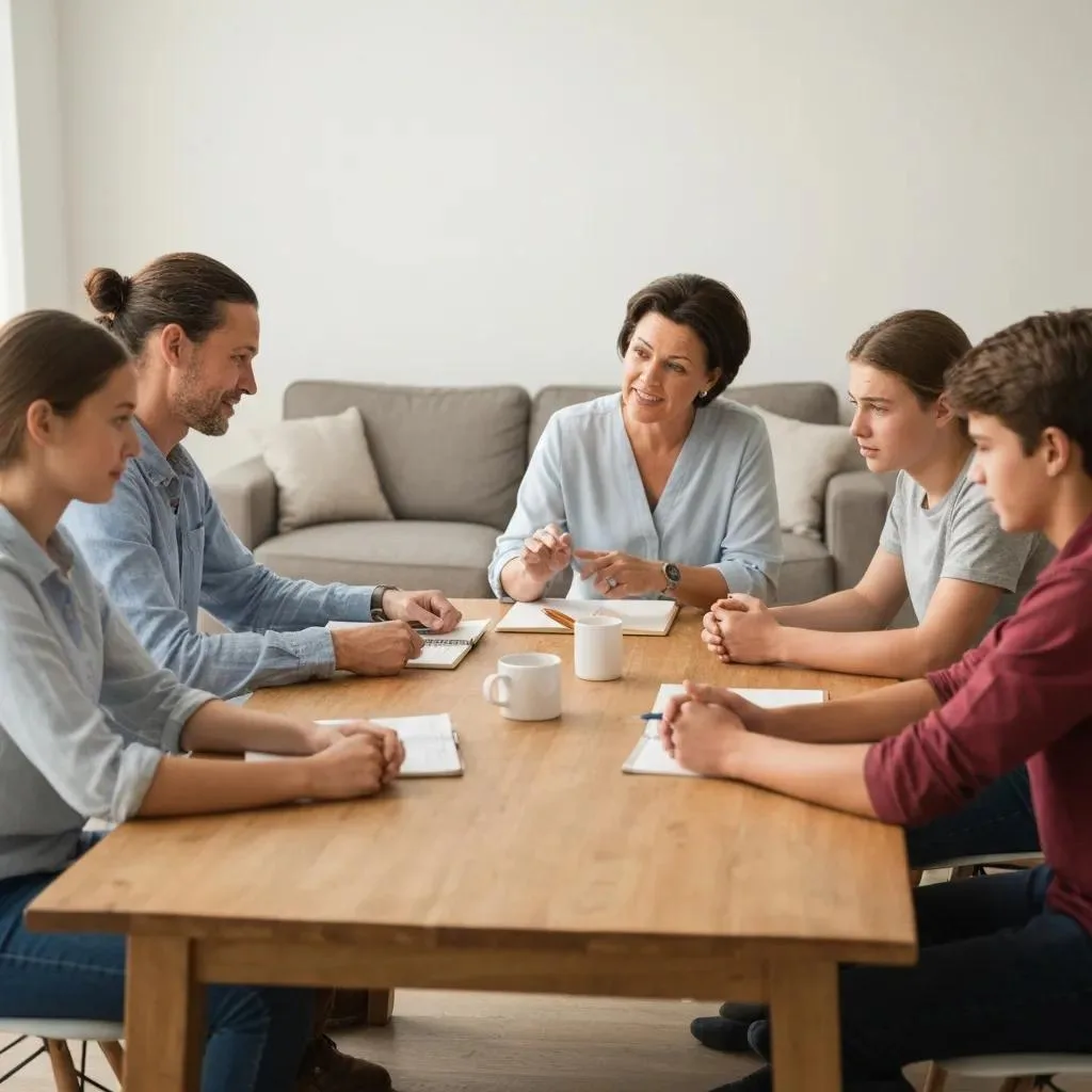 A Family Therapy Session Where Members Practice Communication And Coping Skills To Support Recovery