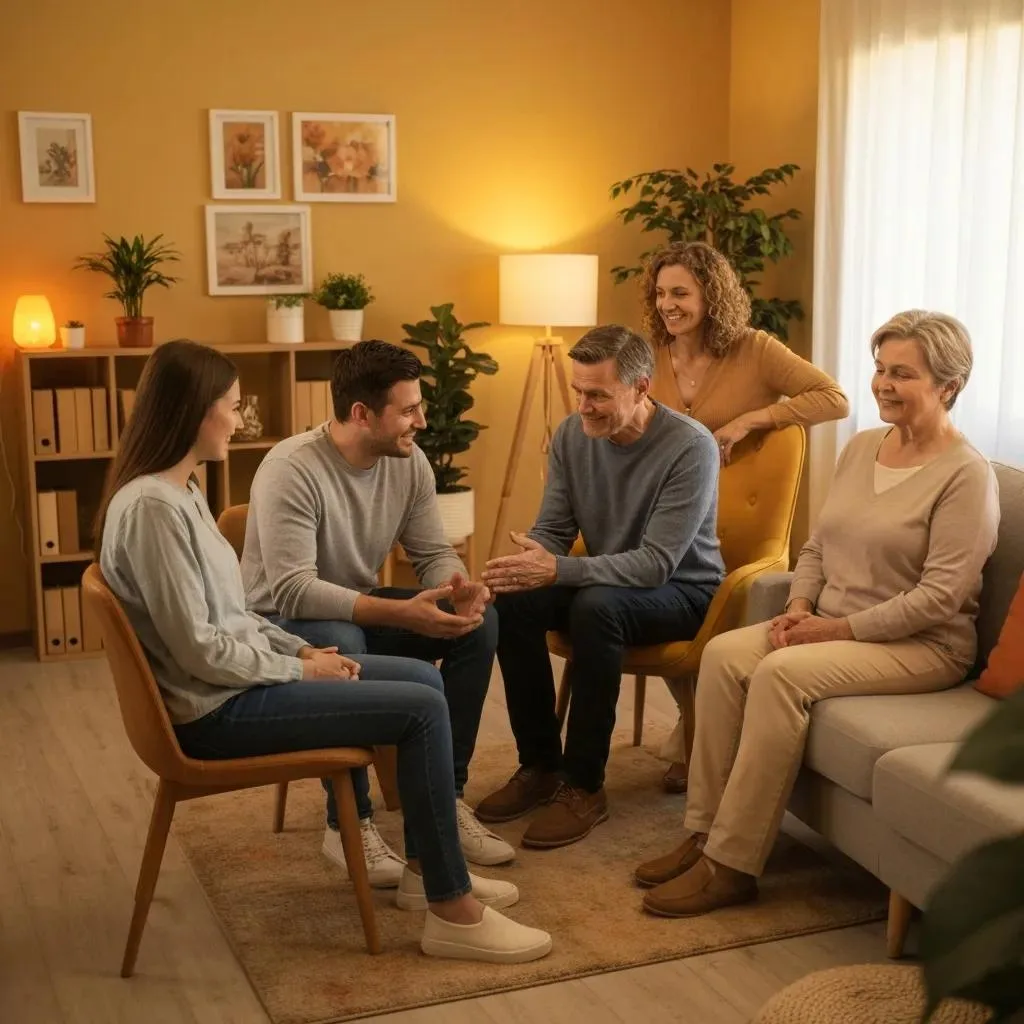 Outpatient Program In Woodland Hills Family Therapy Session Encouraging Communication And Support During Outpatient Recovery