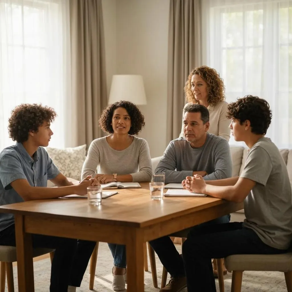 Family Therapy Session Guided By A Clinician To Improve Communication And Support Recovery