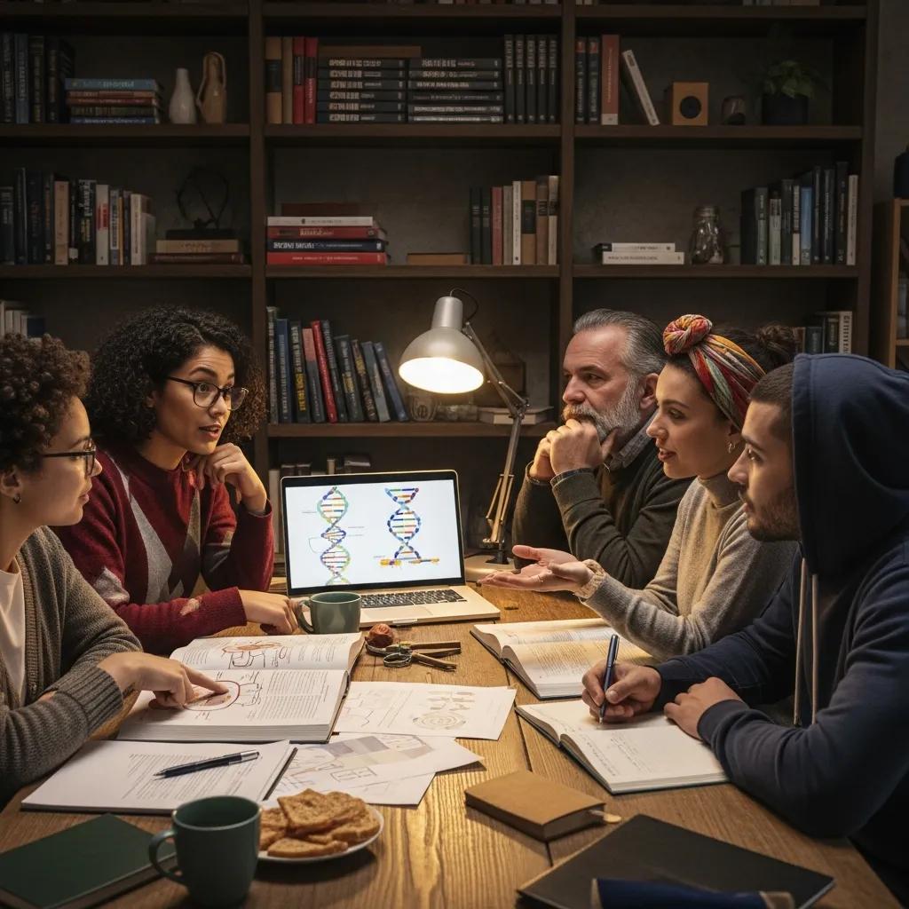 Group discussion on genetic factors in addiction, emphasizing collaboration and learning