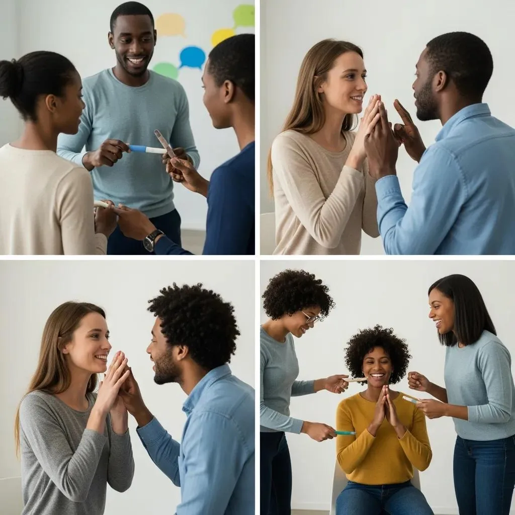 Group Members Practicing Communication Skills In A Supportive Therapy Environment, Enhancing Coping Strategies