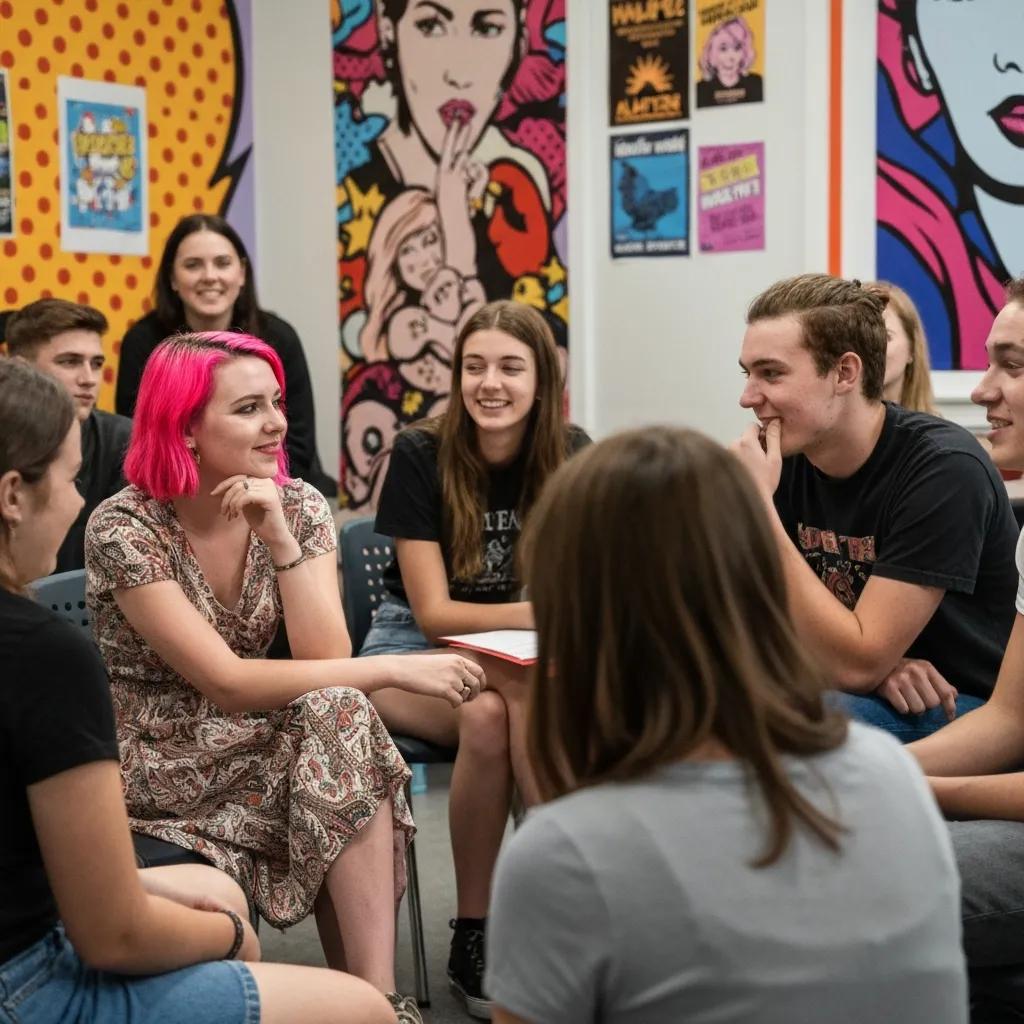 Teenagers In A Supported Alateen Circle, Sharing And Listening To One Another