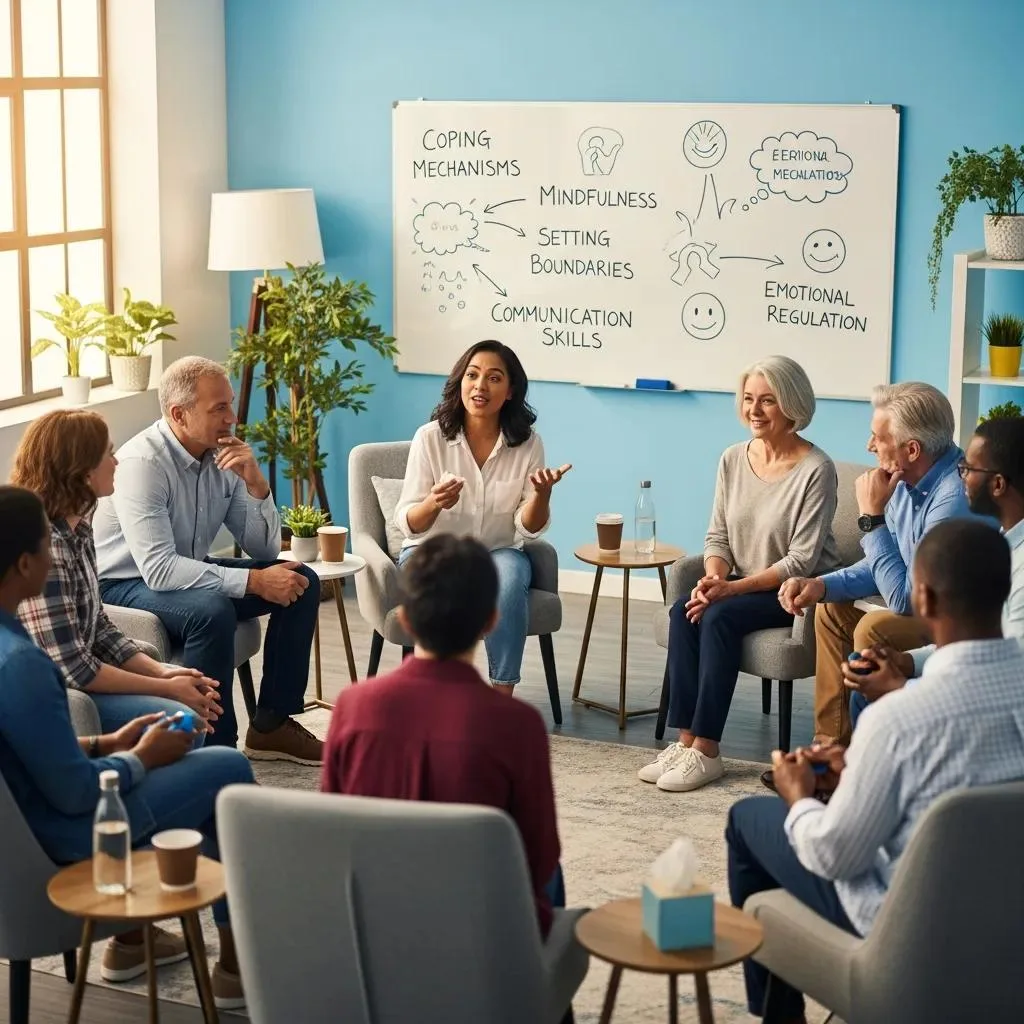 Understanding Dual Diagnosis: Treating Co-Occurring Substance Abuse And Mental Health Disorders A Therapy Group Practicing Evidence-Based Skills For Dual Diagnosis Recovery