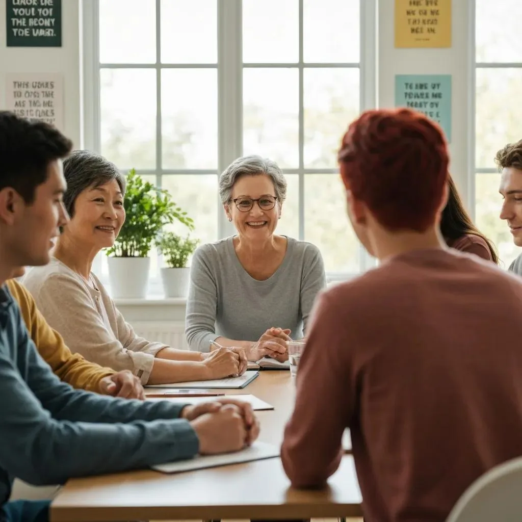 Understanding Bulimia Nervosa A Recovery Group Sharing Experiences In A Safe Setting, Illustrating Community, Skill‑Building, And Ongoing Support During Bulimia Recovery