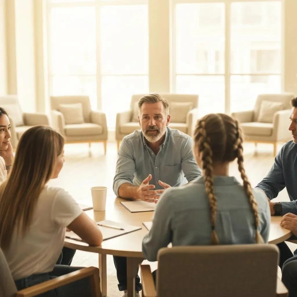 Group Therapy Session For Dui And Addiction Treatment, Showcasing Support And Engagement