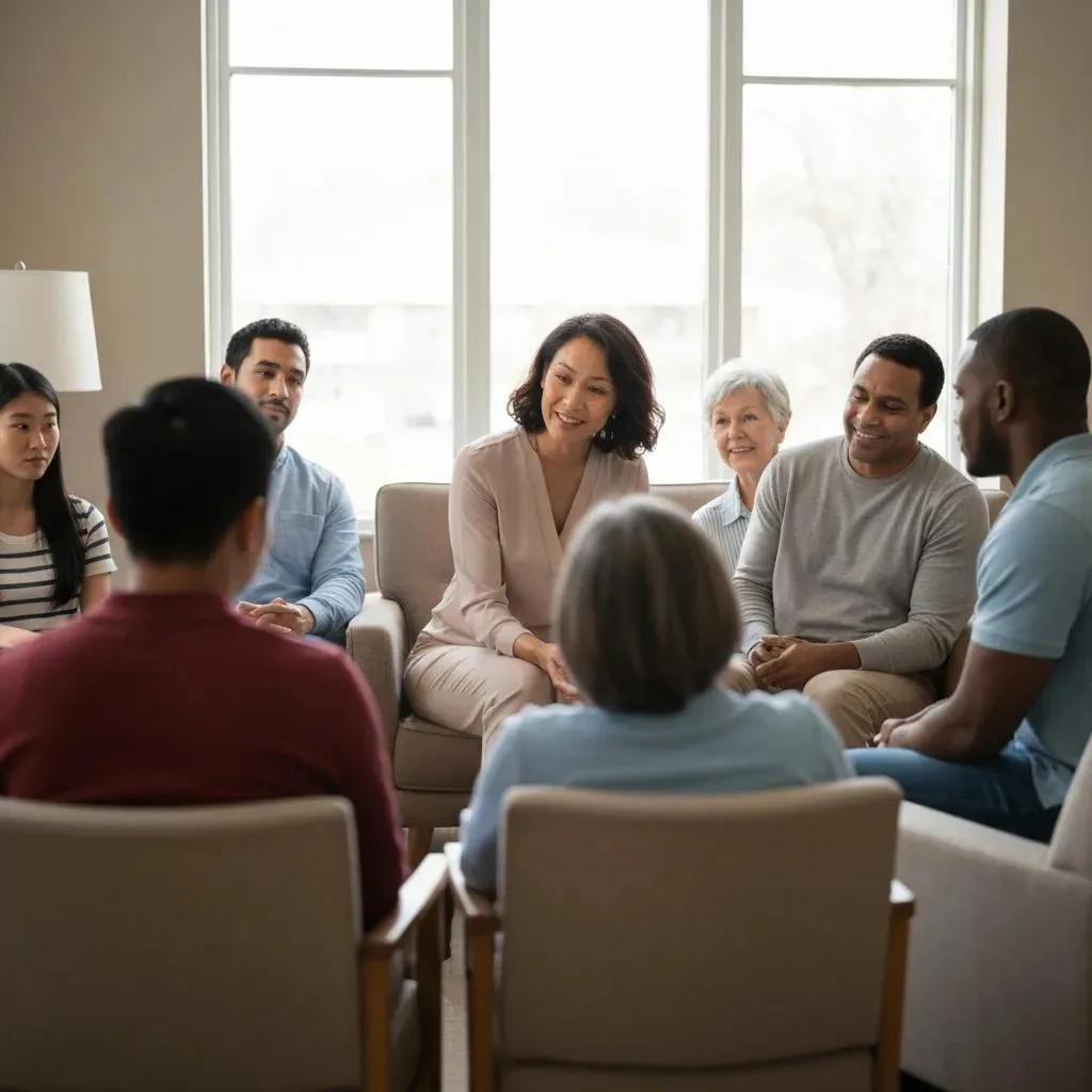 Group Therapy Session Illustrating Common Misconceptions About Therapy And Counseling