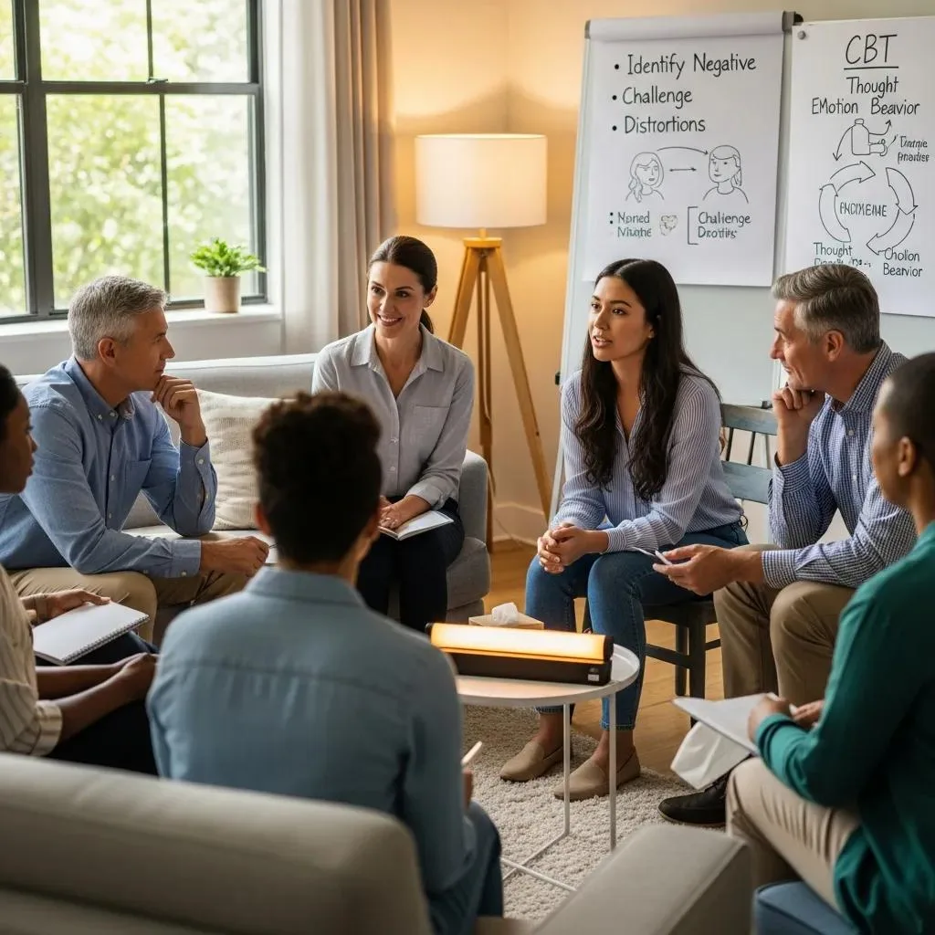 Group Therapy Session Illustrating Various Trauma Therapy Options Available For Ptsd Treatment