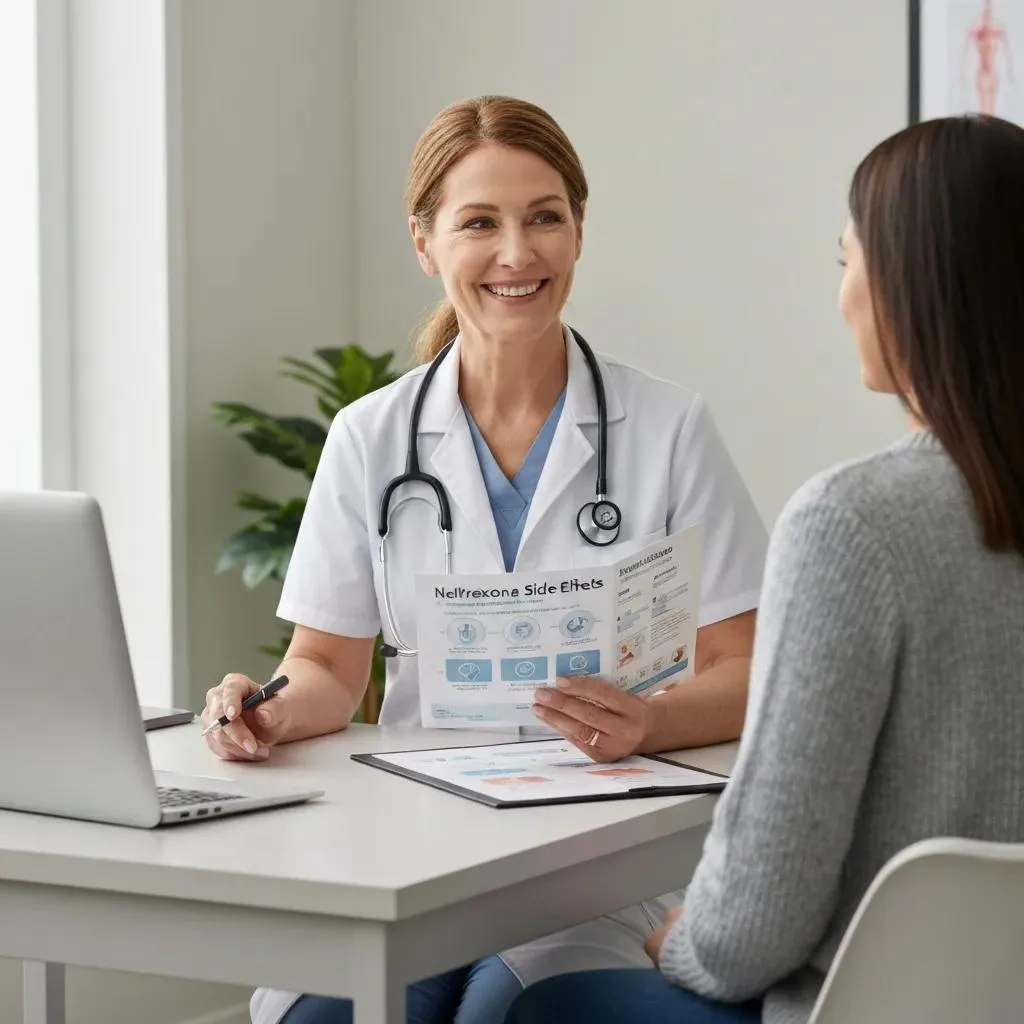Clinician Discussing Naltrexone Side Effects And Monitoring With A Patient