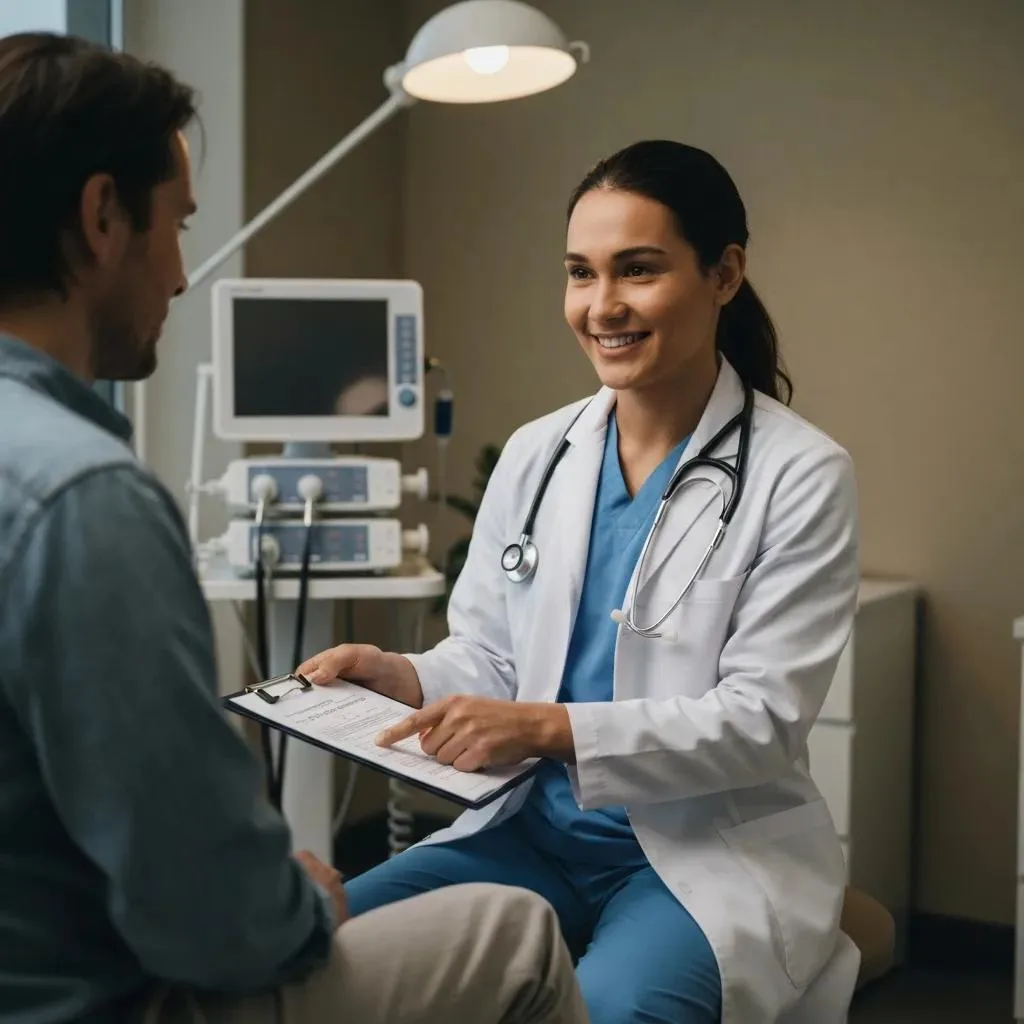 Healthcare Professional Discussing Treatment Options For Opioid Withdrawal With A Patient In A Clinic