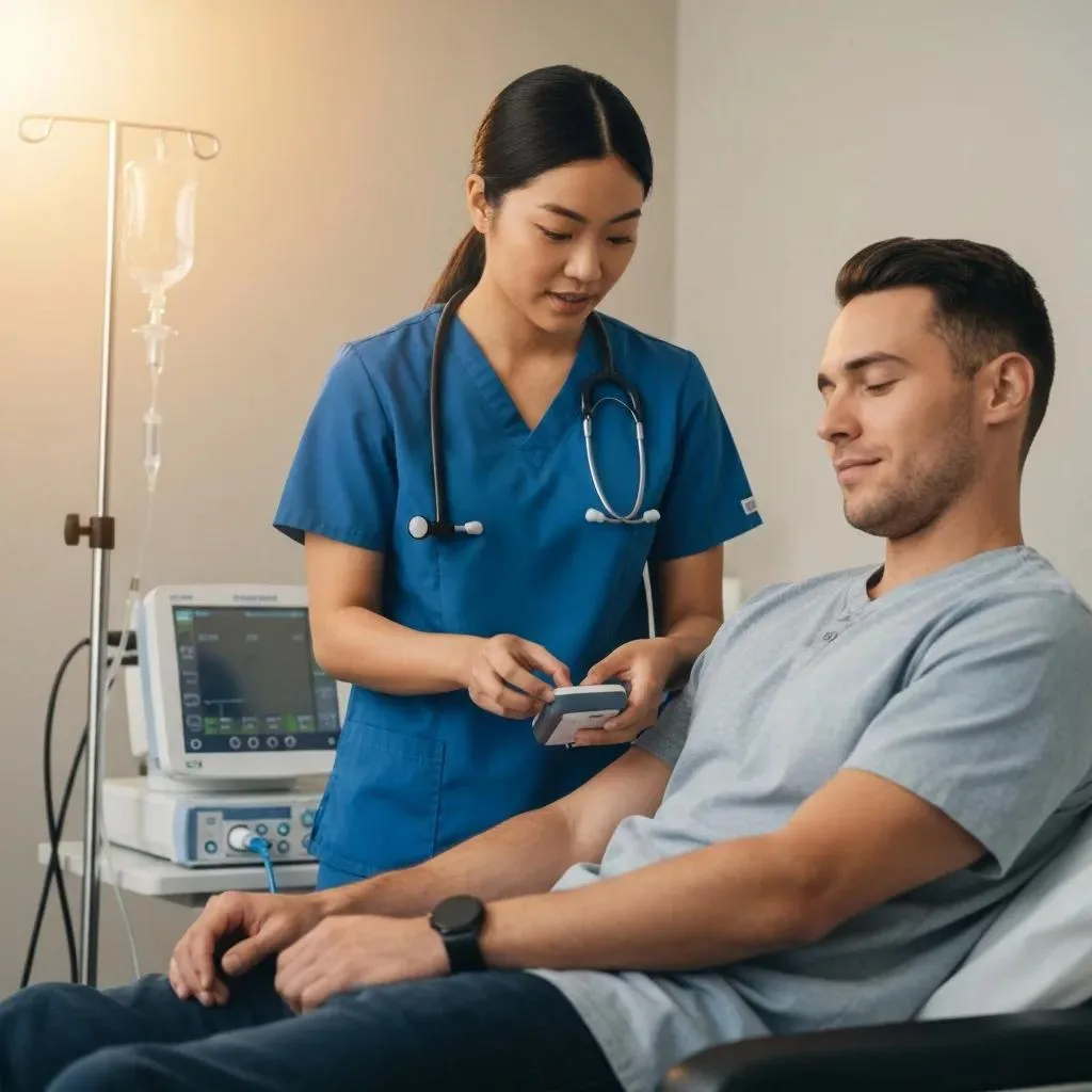 Clinician Monitoring A Patient During Medically Supervised Detox, Illustrating Attentive Care