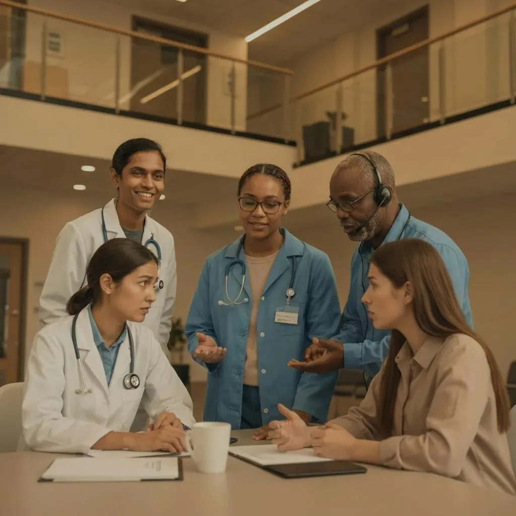 Treating Depression And Substance Abuse Clinical Team Reviewing An Integrated Treatment Plan For Dual Diagnosis