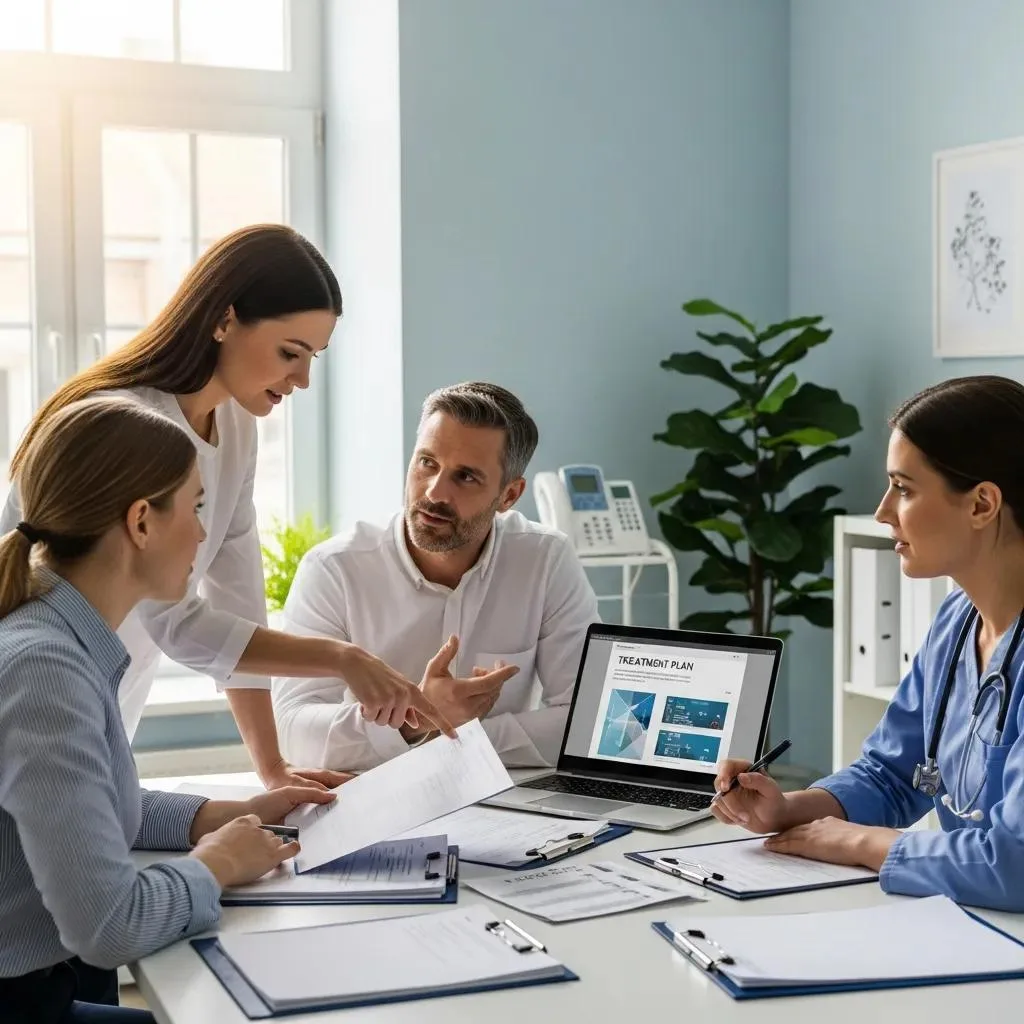 Understanding Dual Diagnosis: Treating Co-Occurring Substance Abuse And Mental Health Disorders Coordinated Care Team Reviewing An Integrated Treatment Plan For Co-Occurring Disorders