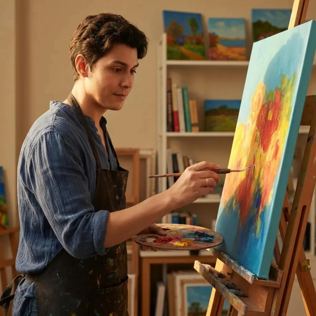 Art For Mental Health And Wellness Individual Painting In A Cozy Room, Reflecting Emotional Expression And The Healing Process Of Art Therapy