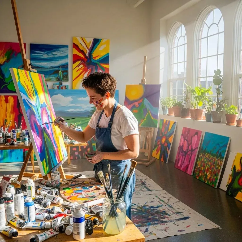 Individual Painting In A Sunlit Studio, Representing Exploration Of New Passions In Recovery