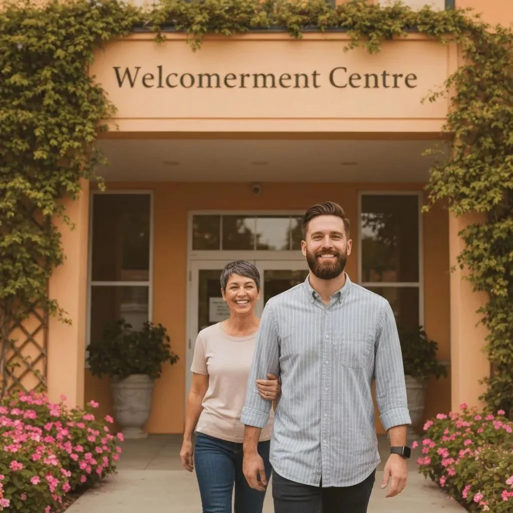 Person Moving From Crisis Support Toward Treatment While Family Offers Support