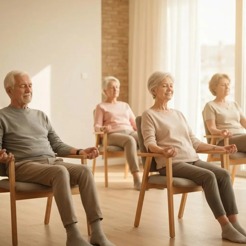 Senior Anxiety Treatment Older Adults Participating In A Gentle Mindfulness Group Session For Anxiety Support