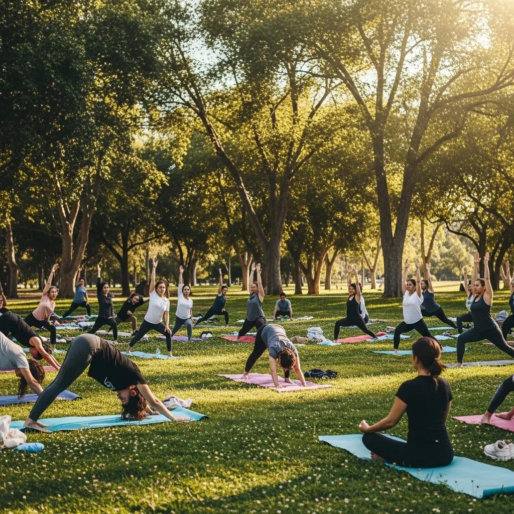 Outdoor Yoga Class In Woodland Hills Park, Showcasing Mind-Body Practices For Wellness And Recovery