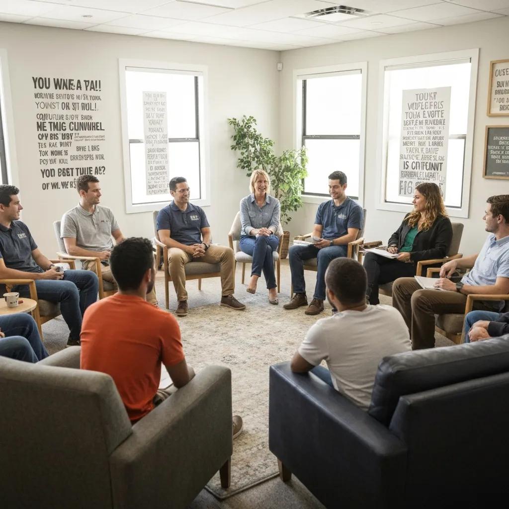 Participants In An Outpatient Treatment Session, Highlighting Community And Peer Support