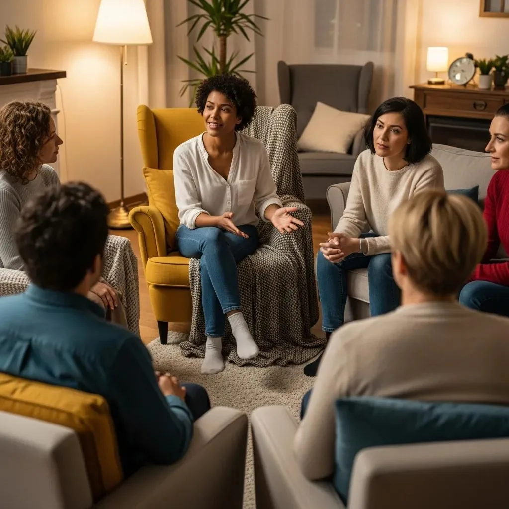Participants In A Group Therapy Session Actively Listening And Sharing, Fostering Community And Reducing Isolation
