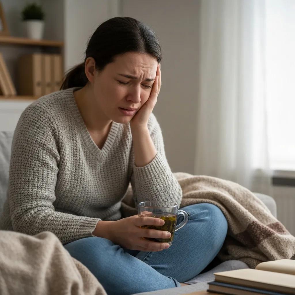 Person experiencing stimulant withdrawal symptoms in a cozy environment, highlighting emotional and physical distress