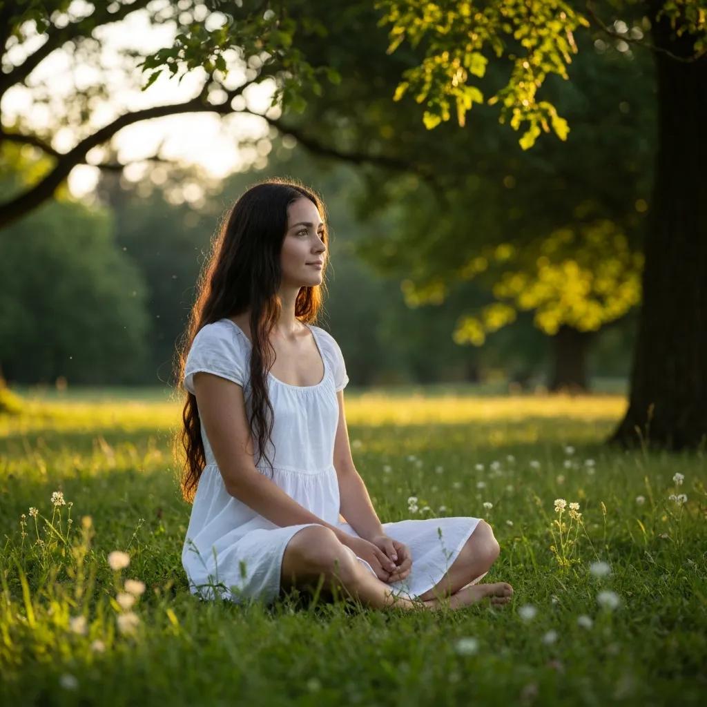 Person sitting cross-legged in a grassy field, reflecting in a calming environment, symbolizing recovery and mindfulness during benzodiazepine withdrawal.