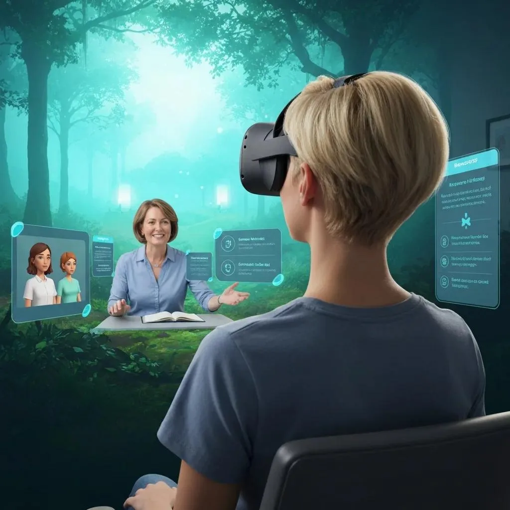 Person Using A Vr Headset In A Therapy Session, Practicing Exposure In A Safe Virtual Setting