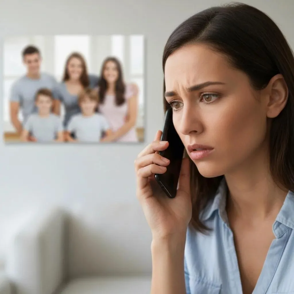 Partner Looking Concerned While Holding Their Phone, Reflecting The Emotional Strain Addiction Causes In A Relationship