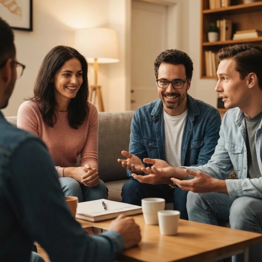 Family Members Gathered In A Supportive Conversation With An Lgbtq+ Loved One, Illustrating Family Involvement In Recovery
