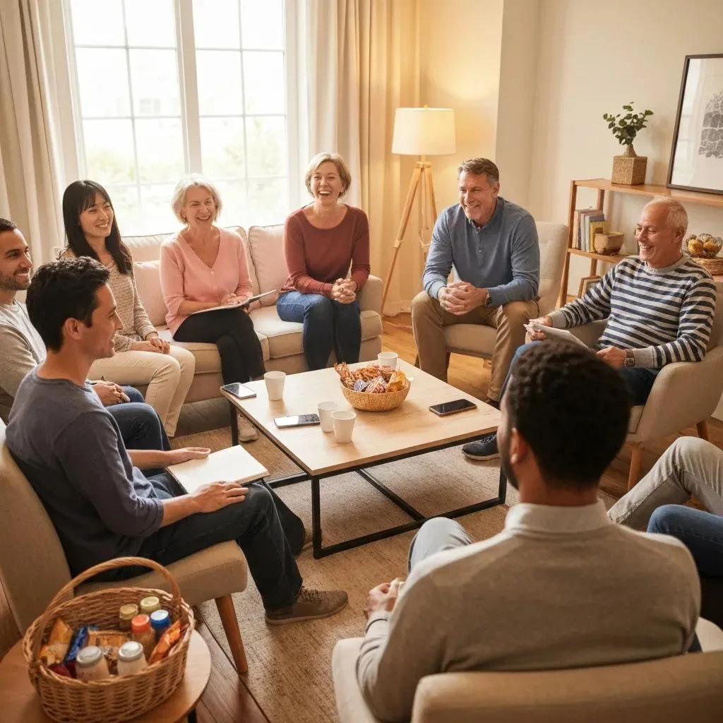Supportive Group In A 12‑Step Meeting, Showing Community Benefits In Recovery