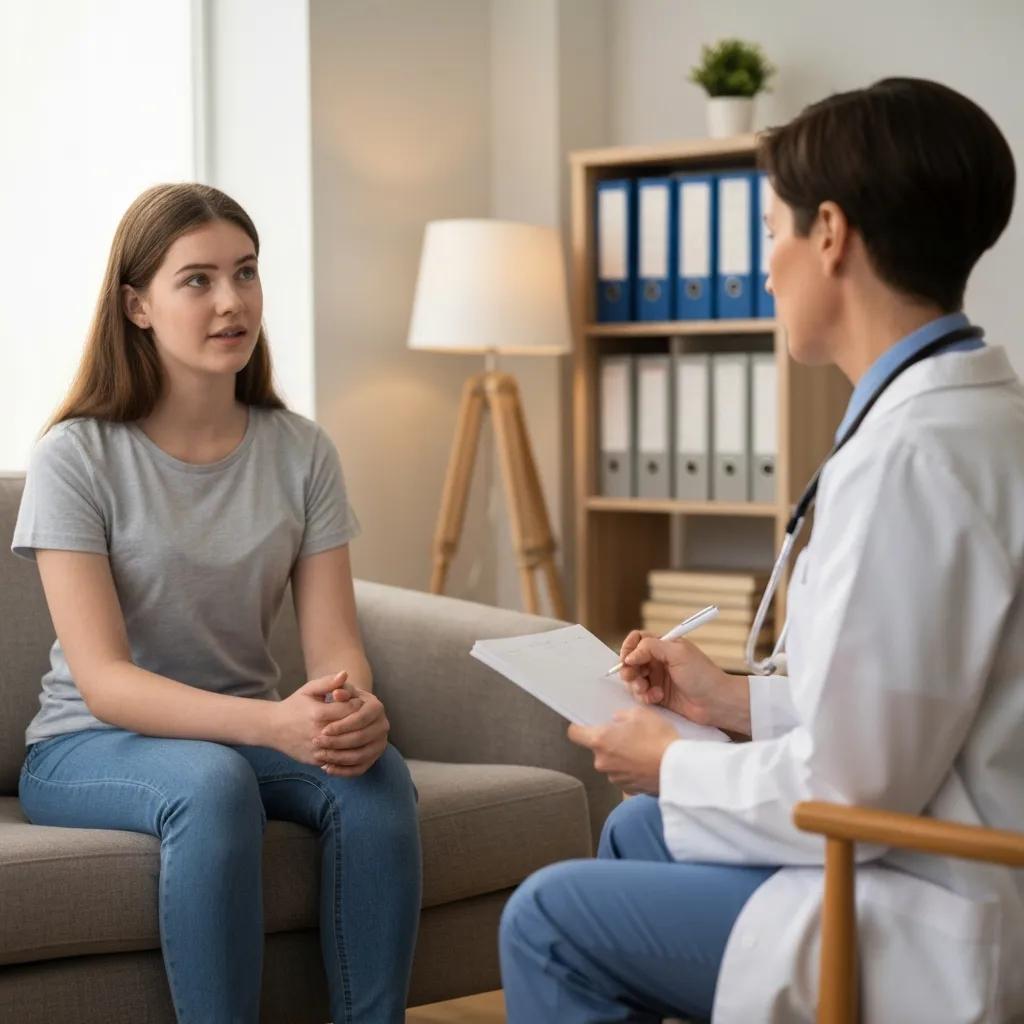 Supportive therapy session for anorexia treatment with healthcare professional and young adult