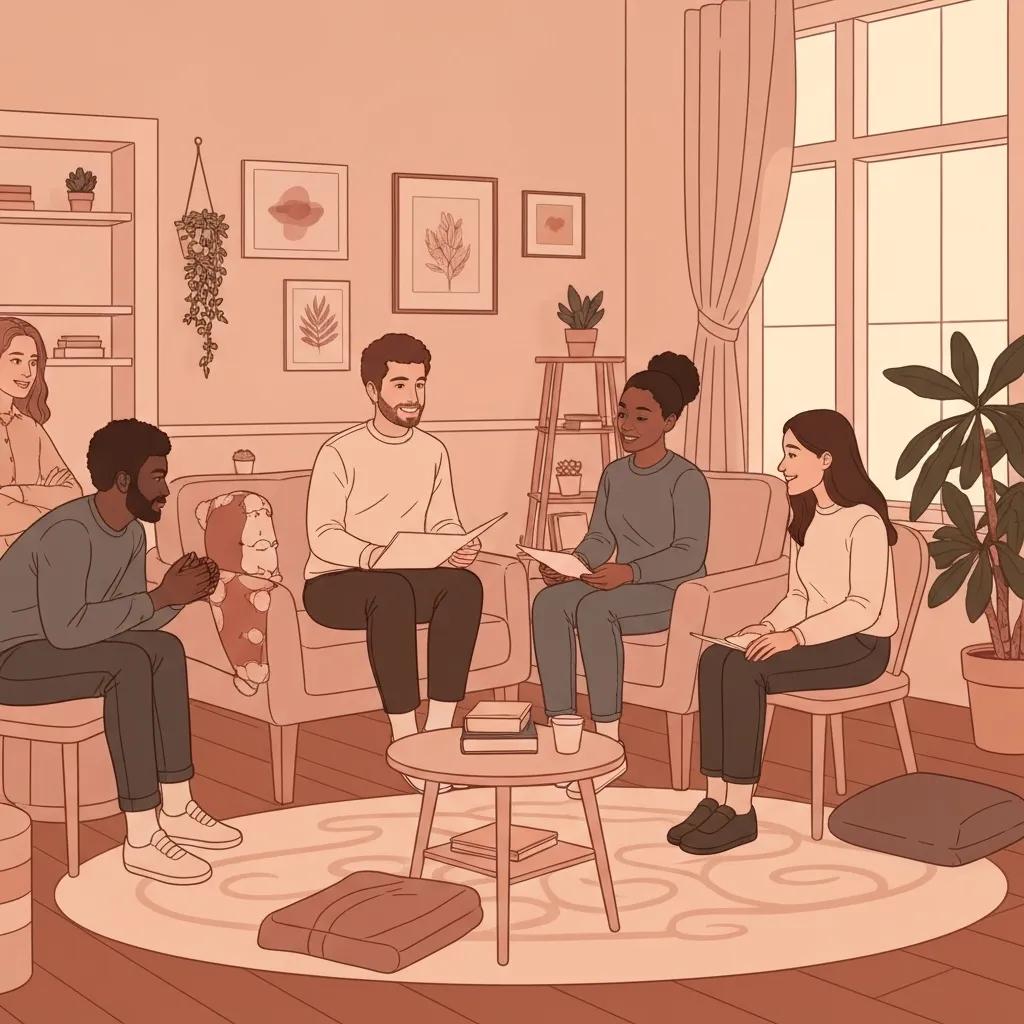 Supportive therapy session illustrating community and healing in outpatient treatment