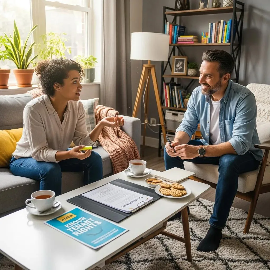 Tenant Discussing Housing Rights With Landlord In A Welcoming Apartment Setting