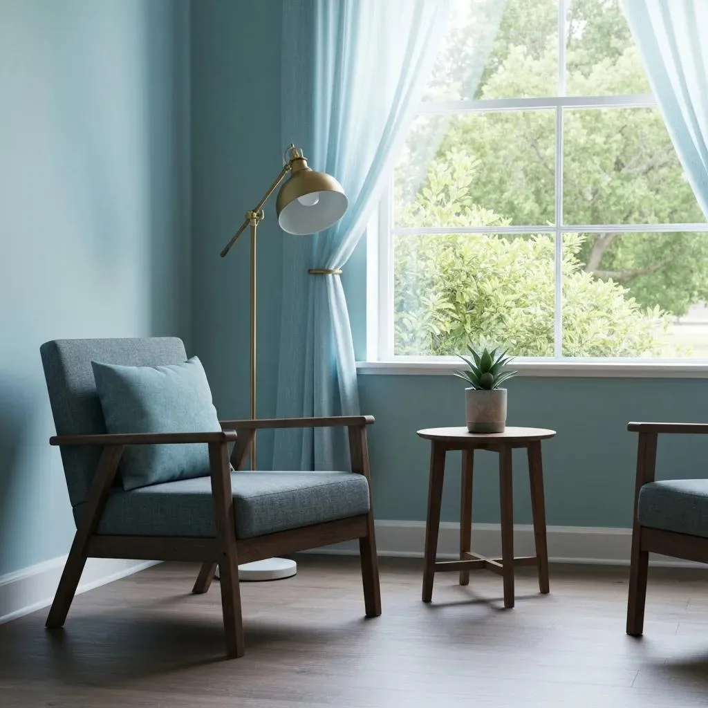 Therapy Room Designed For Complex Ptsd Treatment, Featuring Comfortable Seating And Calming Decor