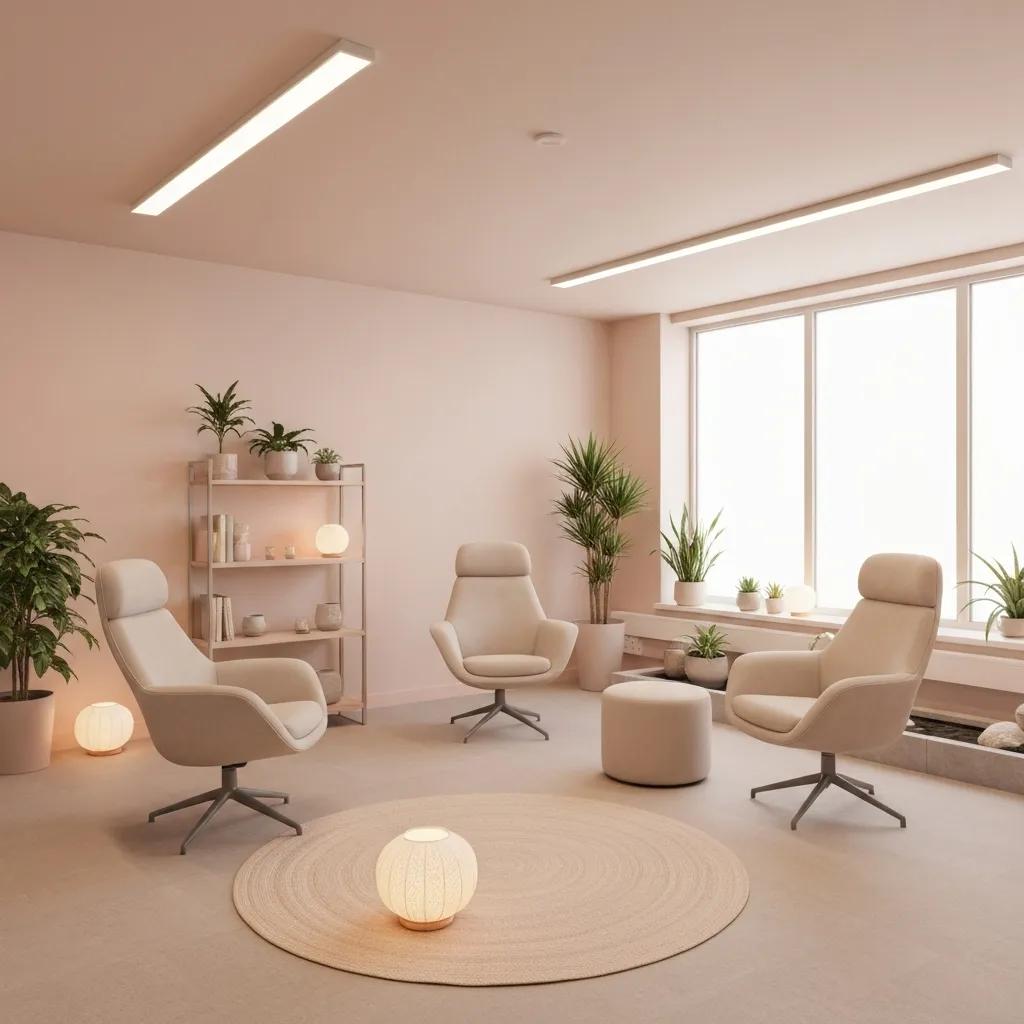 Therapy room designed for mental health treatment, emphasizing comfort and tranquility for OCD patients