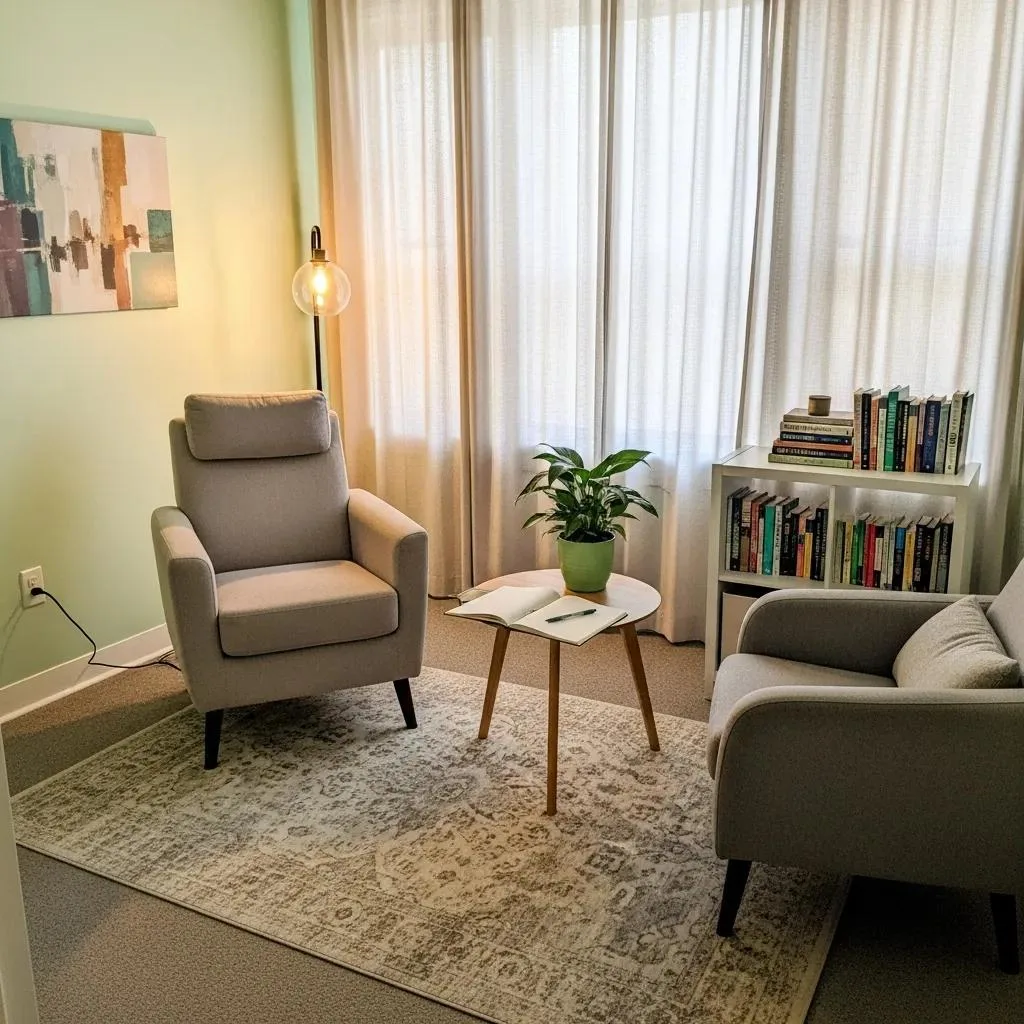 Therapy Room With Comfortable Seating And Calming Decor, Representing Individual Therapy Benefits