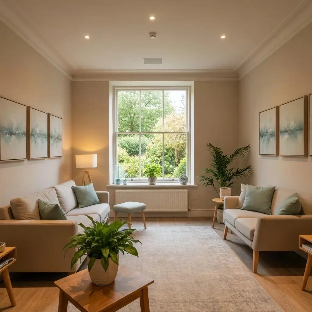 Therapy Room With Comfortable Seating And Calming Decor, Representing The Benefits Of Continued Mental Health Therapy