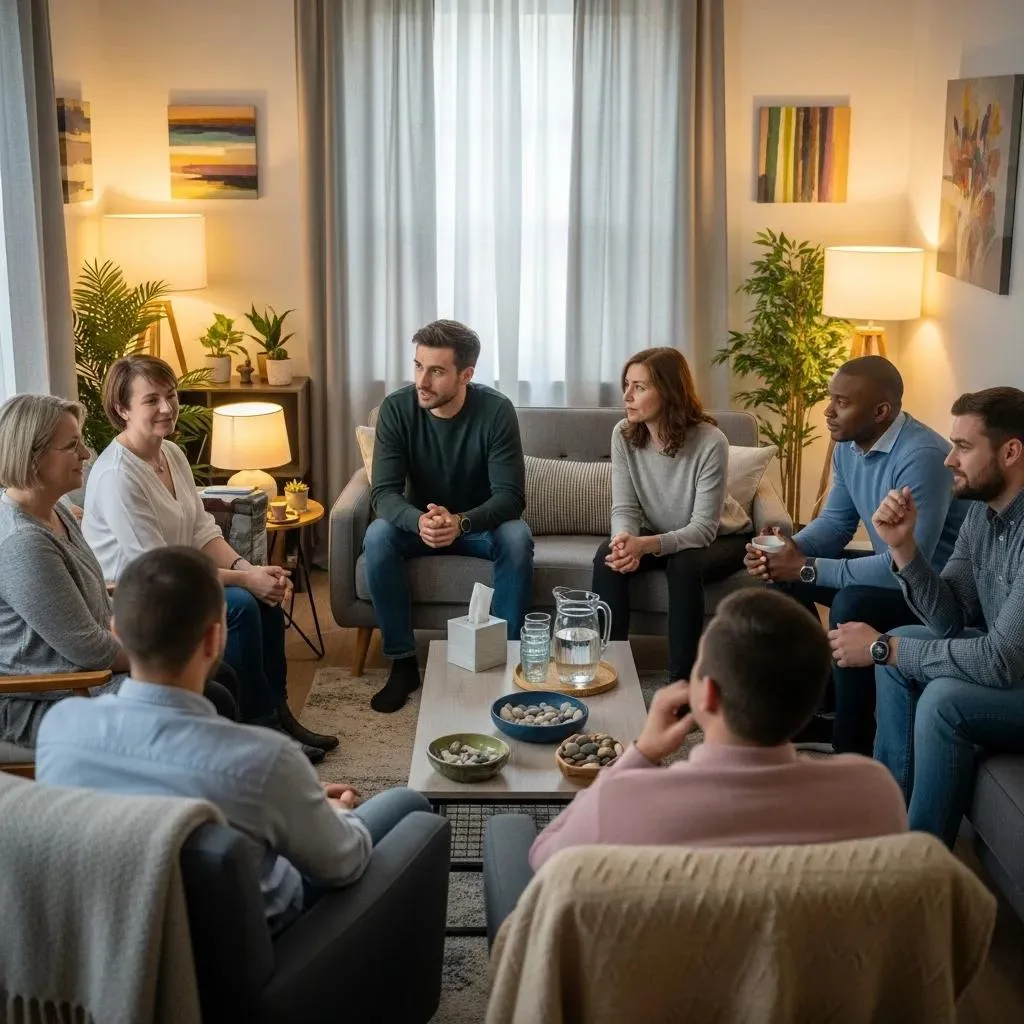 Therapy Session Illustrating Support For Dual Diagnosis Treatment Of Anxiety And Addiction