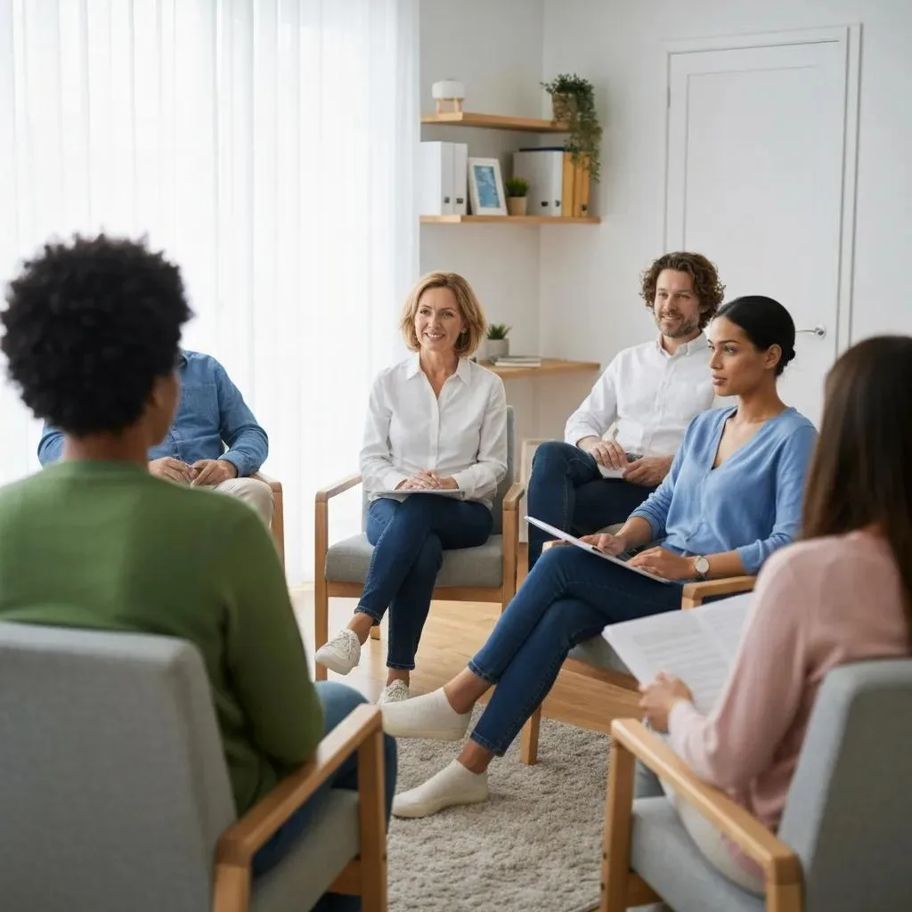 Two People Talking Compassionately During A Group Therapy Moment