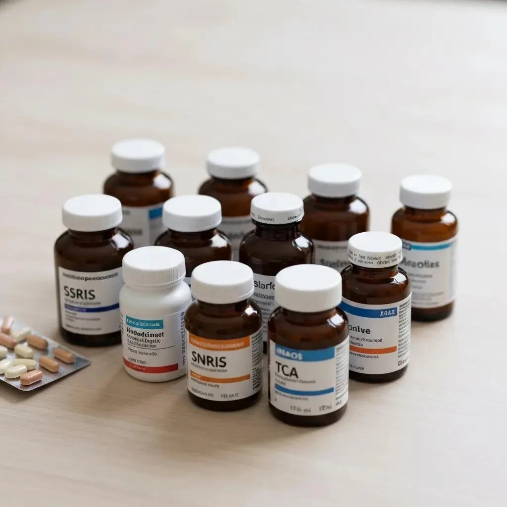 Assorted Medication Bottles Illustrating The Different Classes Of Antidepressants And Available Treatment Options