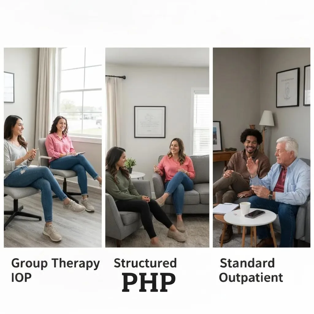 Understanding Outpatient Treatment Illustration Comparing Iop, Php, And Standard Outpatient Programs And Their Key Features