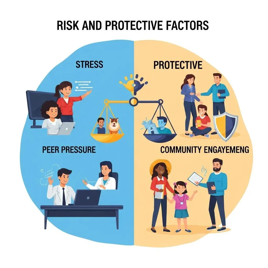 Visual Representation Of Risk And Protective Factors Influencing Substance Use, Highlighting The Balance Between Challenges And Support